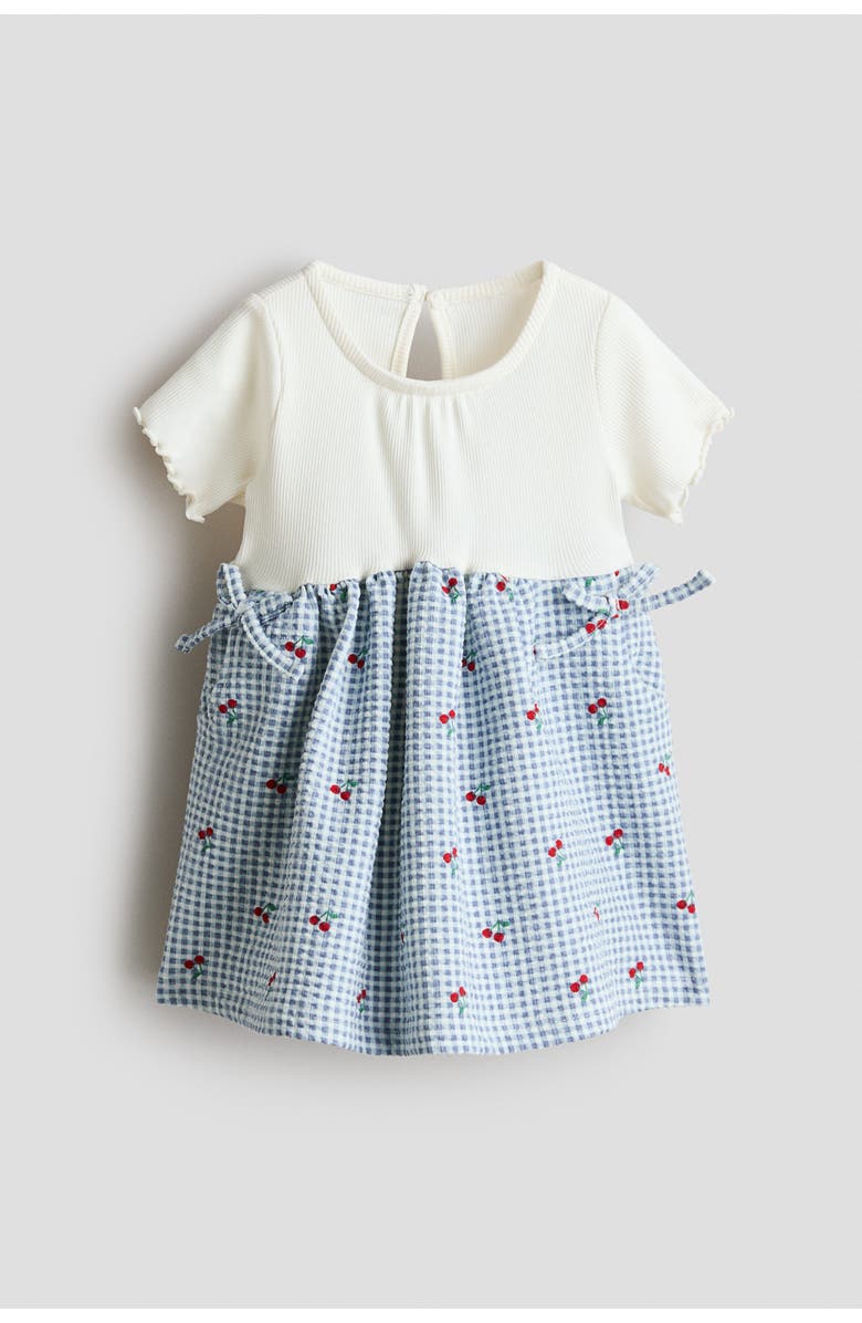 H&M Textured Jersey Dress, Main, color, Light Blue/Checked