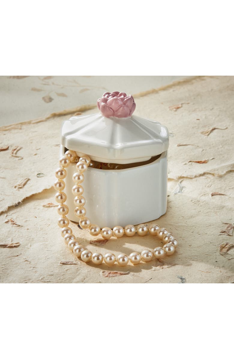 tag Hex Flower Lidded Trinket Box White Multi Earthenware Everyday, Alternate, color, White