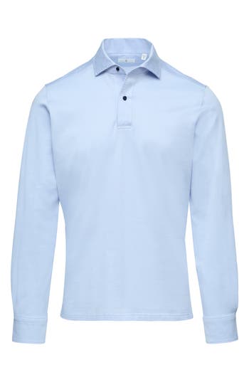 Emanuel Berg Jacquard Luxe Long Sleeve Polo In Light Pastel Blue