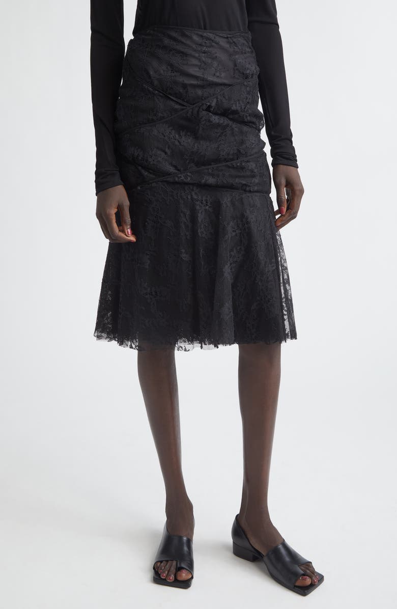 Junya Watanabe Nylon & Cotton Raschel Lace Skirt, Main, color, Black