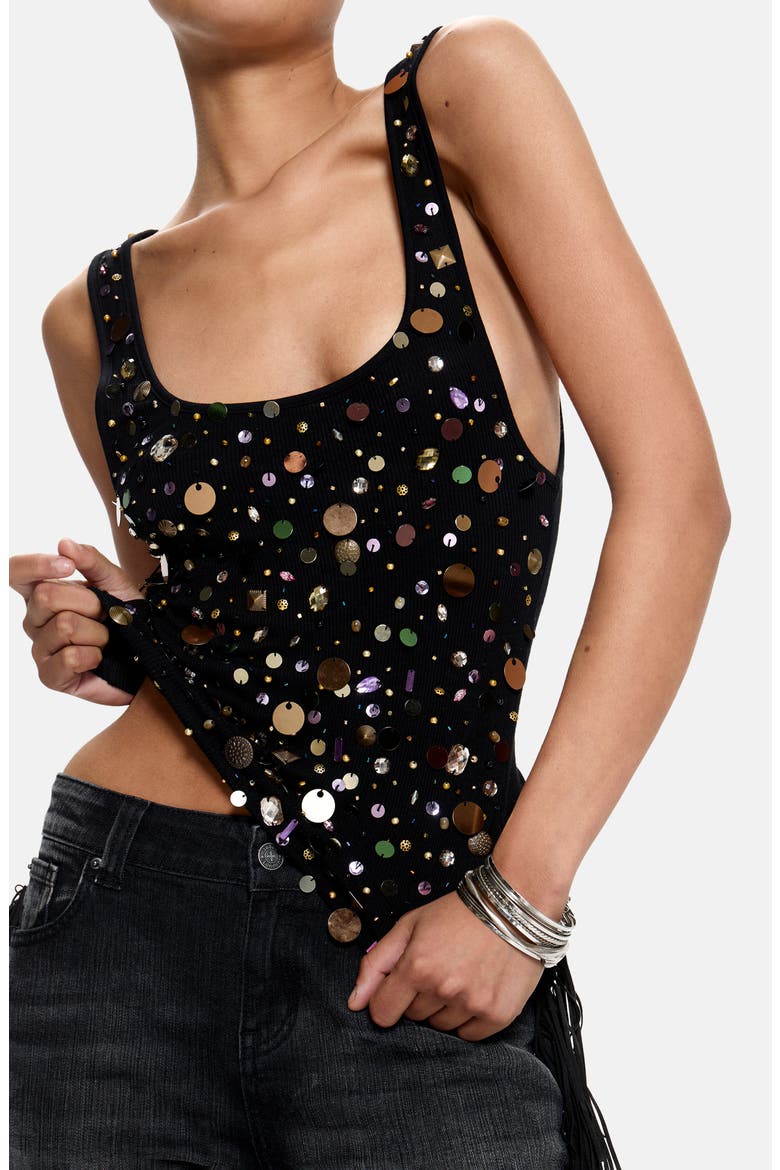 Addison Sequin Vest Top, Main, color, BLACK