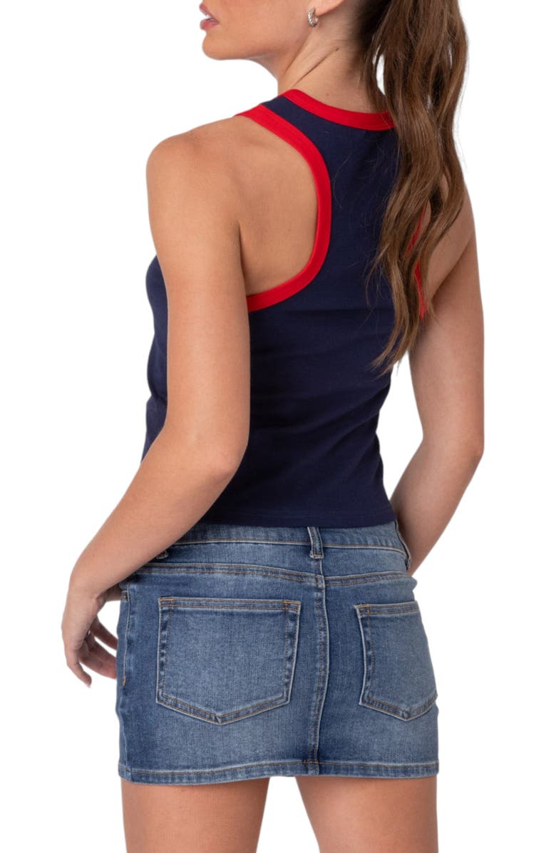 EDIKTED London Girl Ringer Cotton Graphic Tank, Alternate, color, Navy