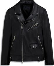 Bugatchi Full Zip Leather Biker Jacket