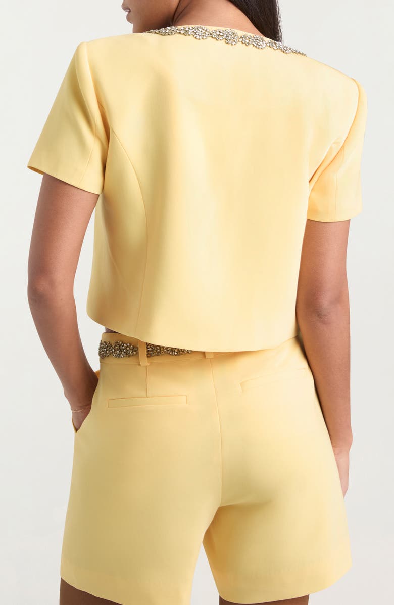 Cinq à Sept Samina Crystal Detail Short Cotton Sleeve, Alternate, color, Butter