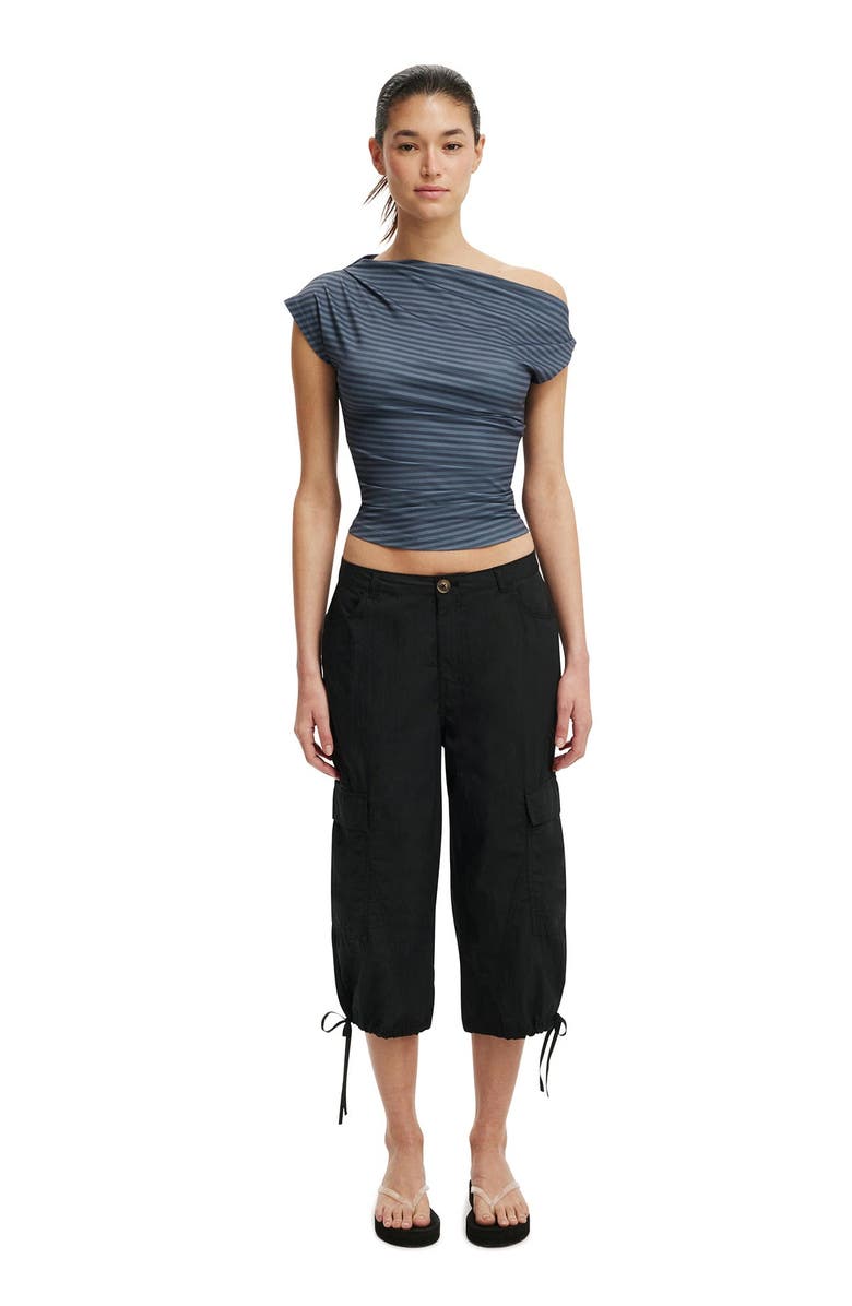 Cotton On Women's Georgie Off Shoulder Short Sleeve, Alternate, color, Madi Stripe Moonlight Shadow