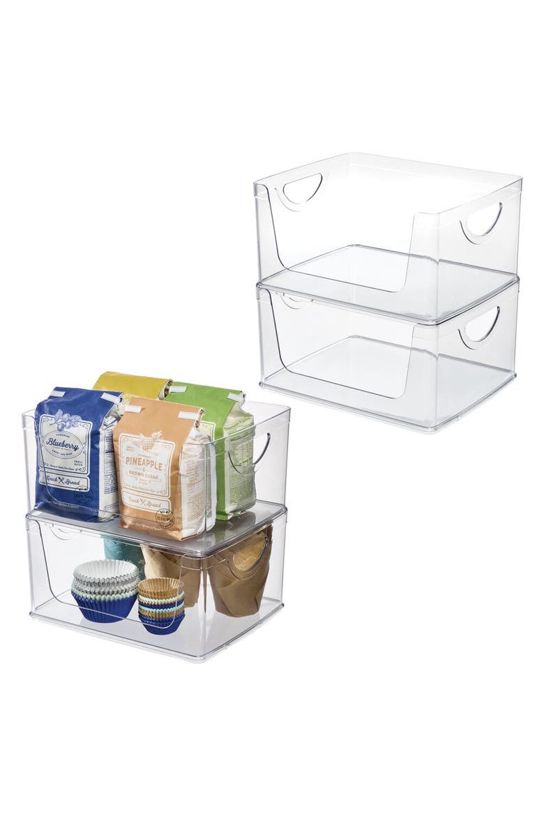 Stackable Open-Front Storage Bins with Handles for Kitchen and Pantry - Set of 4 - Clear, Main, color, Clear