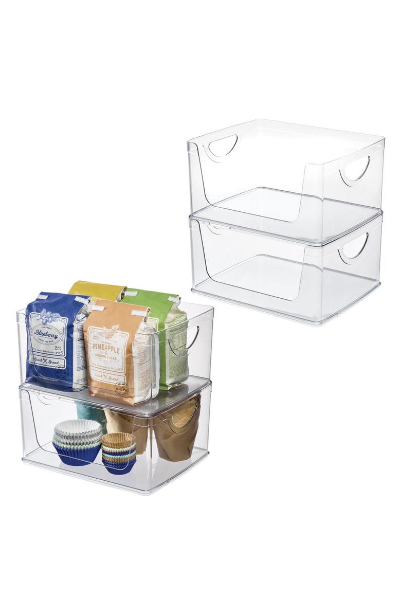 Basic Stackable Open-Front Storage Bins with Handles for Kitchen and Pantry - Set of 4 - Clear, Main, color, Clear