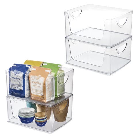 Stackable Open-Front Storage Bins with Handles for Kitchen and Pantry - Set of 4 - Clear