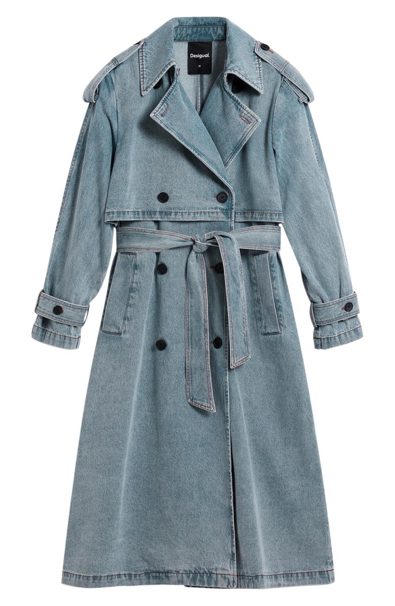 Desigual Denim Trench Coat, Alternate, color, Light Blue