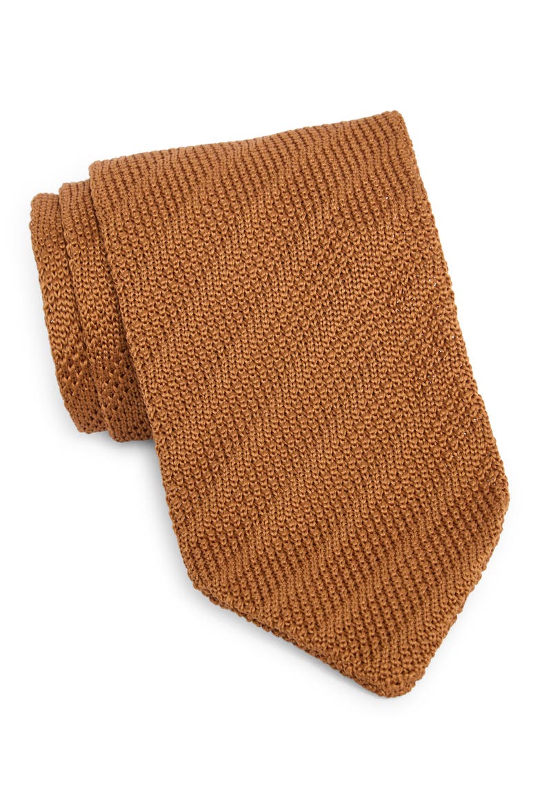 Stanley Solid Knit Tie, Main, color, CARAMELLO