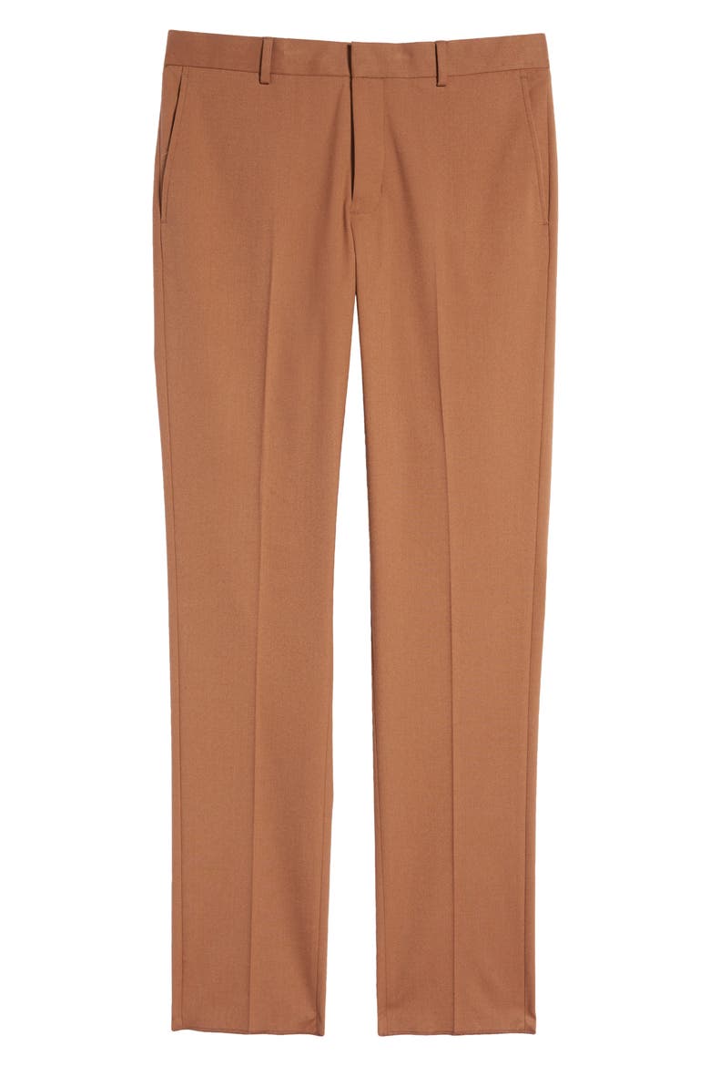 Trim Fit Stretch Flat Front Trousers, Alternate, color, RUST ARGAN OIL