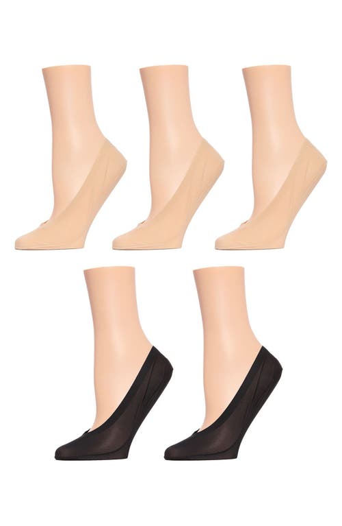 MeMoi Fine Edge Sock Liners - Pack of 5 in Beige-Black 