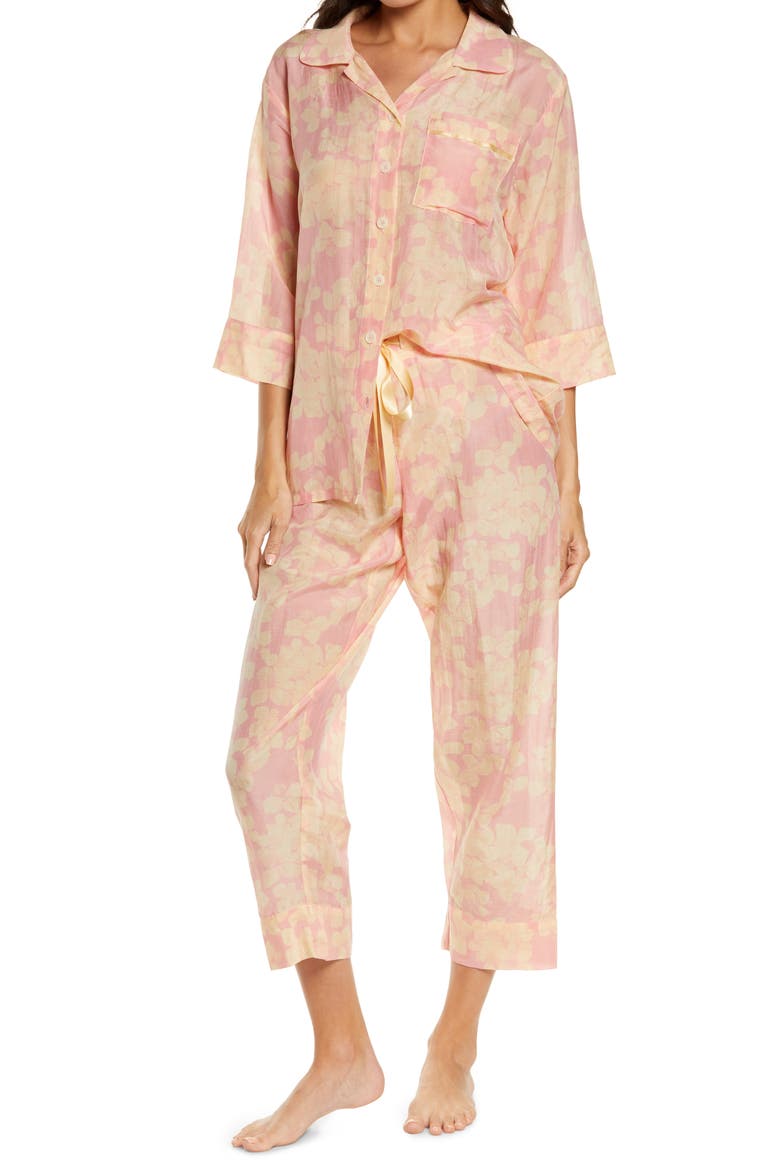Hydrangea Cotton & Silk Pajamas, Main, color, FLORAL