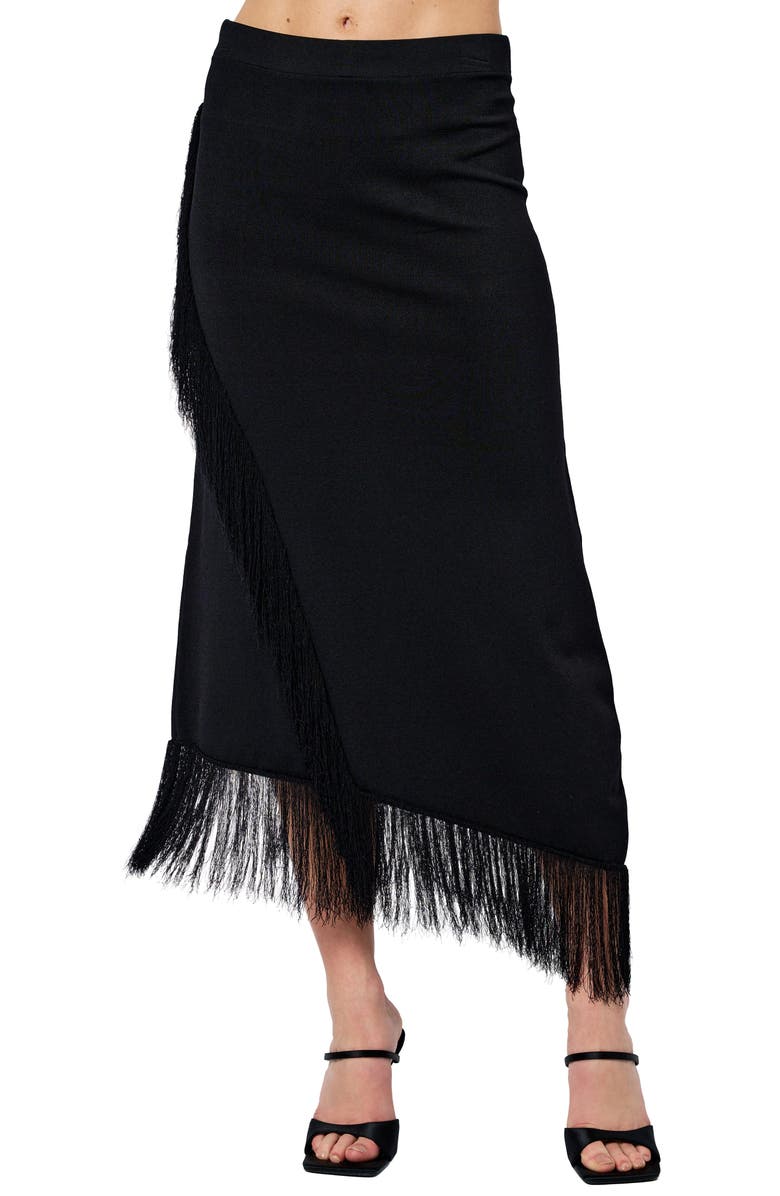 CIEBON Chloe Asymmetric Fringe Skirt, Main, color, Black