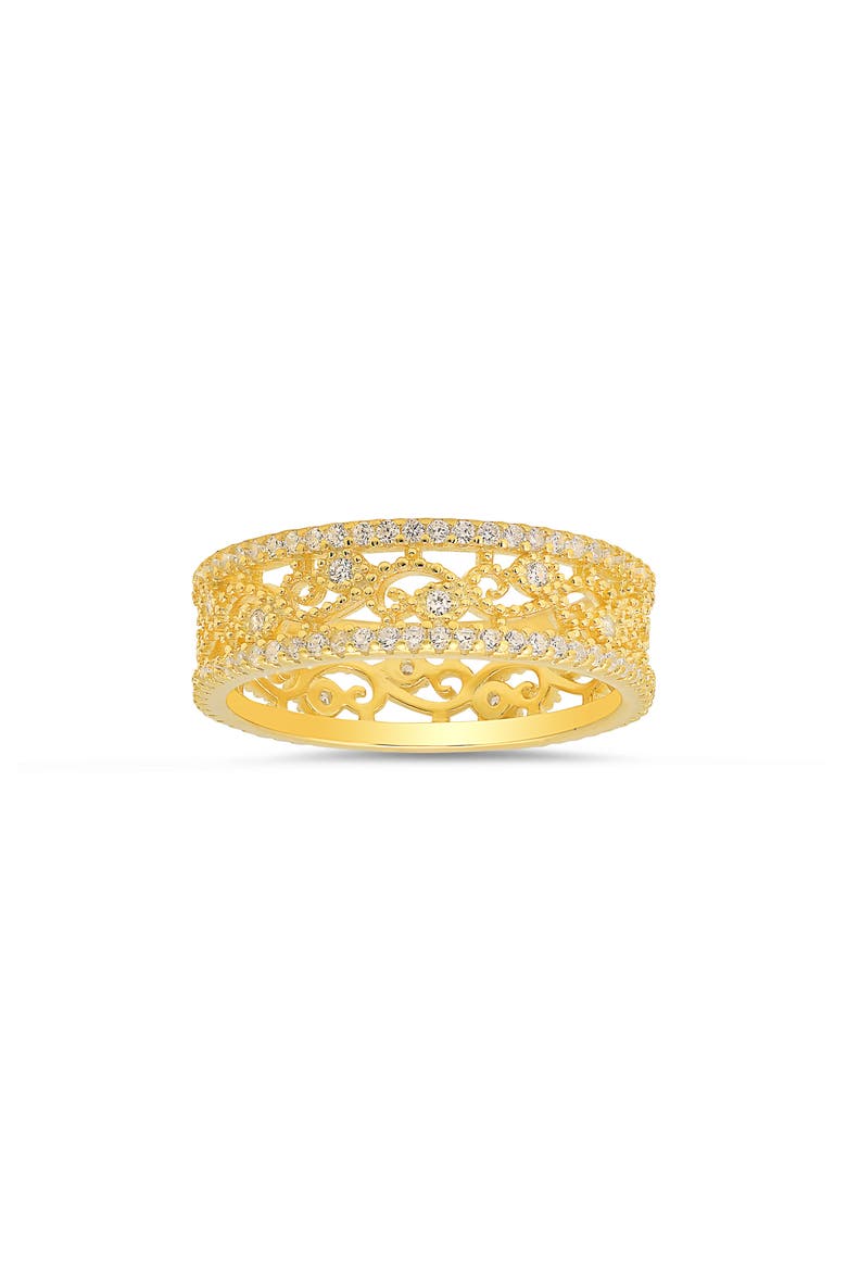 Vintage Floral Cubic Zirconia Eternity Ring, Main, color, GOLD