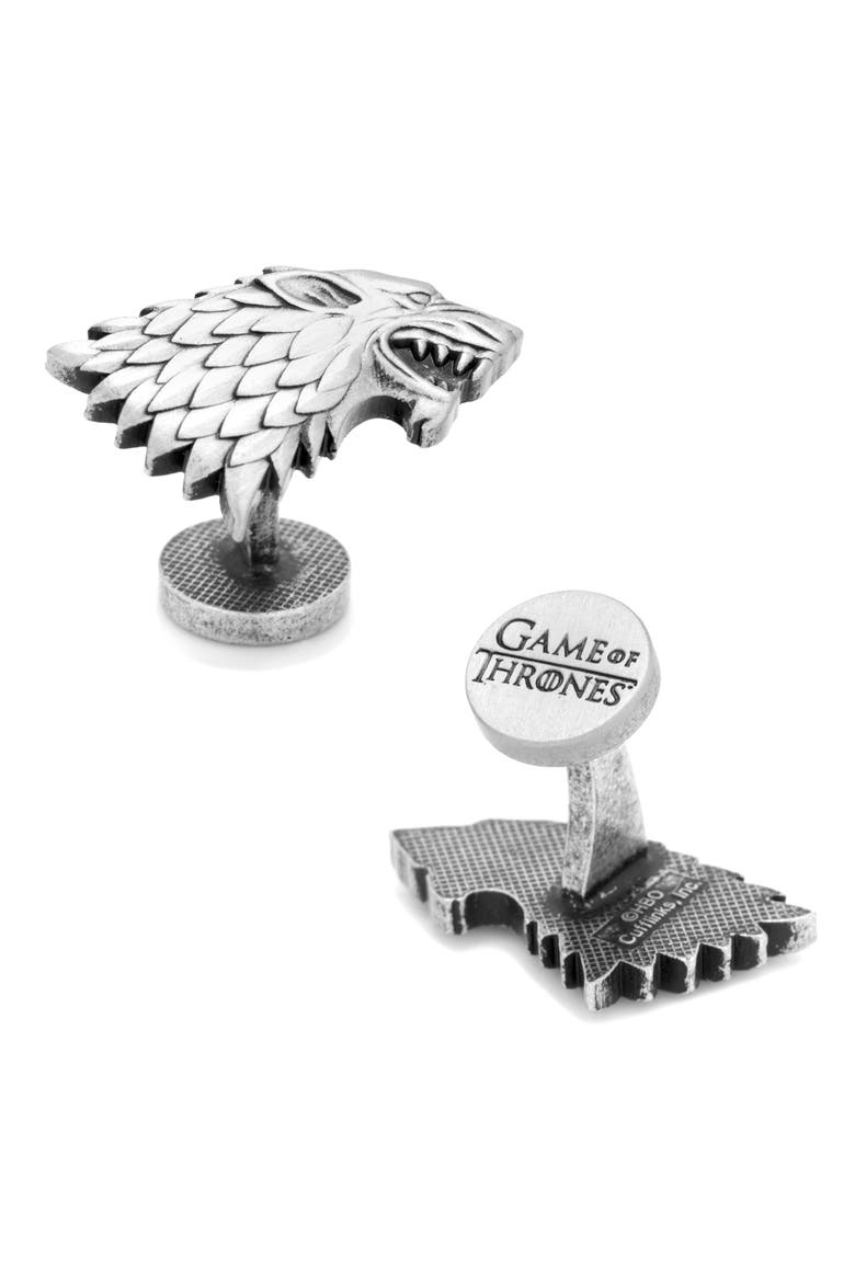 Stark Dire Wolf Cuff Links, Alternate, color, SILVER