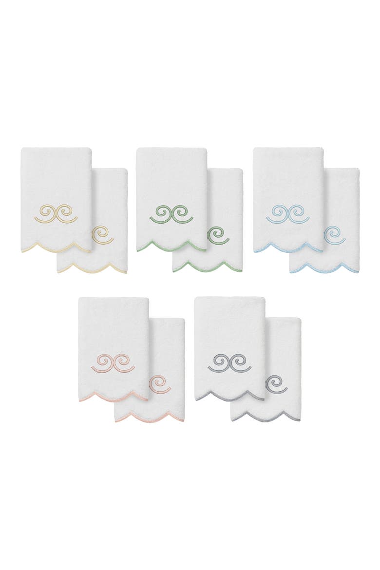 Symmetra Scallop Pack of 2 Fingertip Towels, Alternate, color, WHITE/ BEIGE