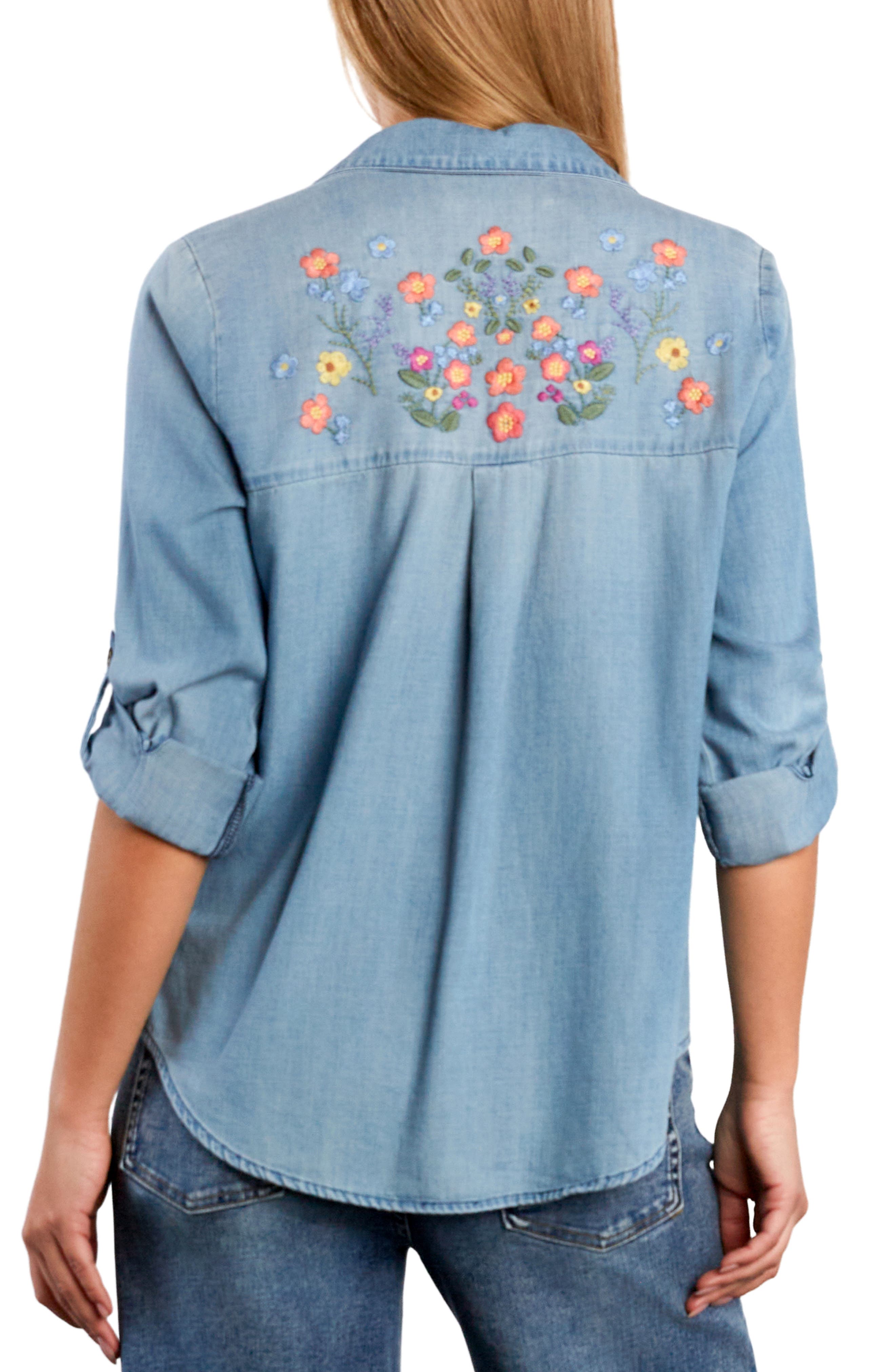 Summer Petal Embroidered Denim Shirt - image 2