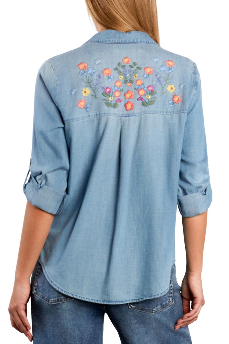 Summer Petal Embroidered Denim Shirt, Alternate, color, PURE DENIM
