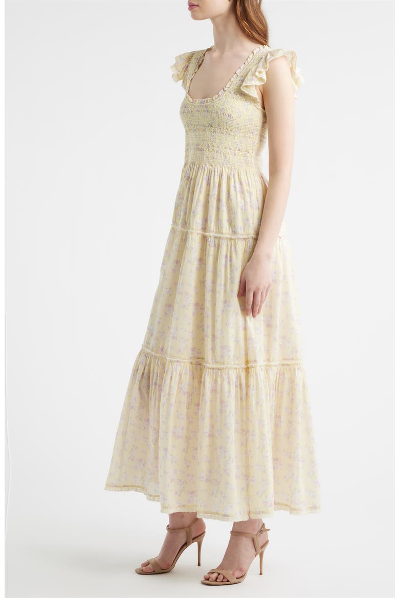 Chessie Floral Tiered Midi dress, Alternate, color, LEMON SPRITZ