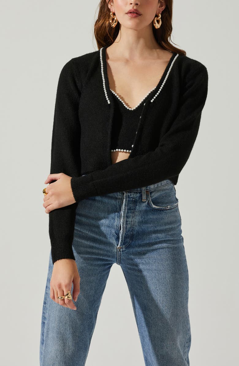 ASTR the Label Melissa Imitation Pearl Trim Cardigan, Alternate, color,