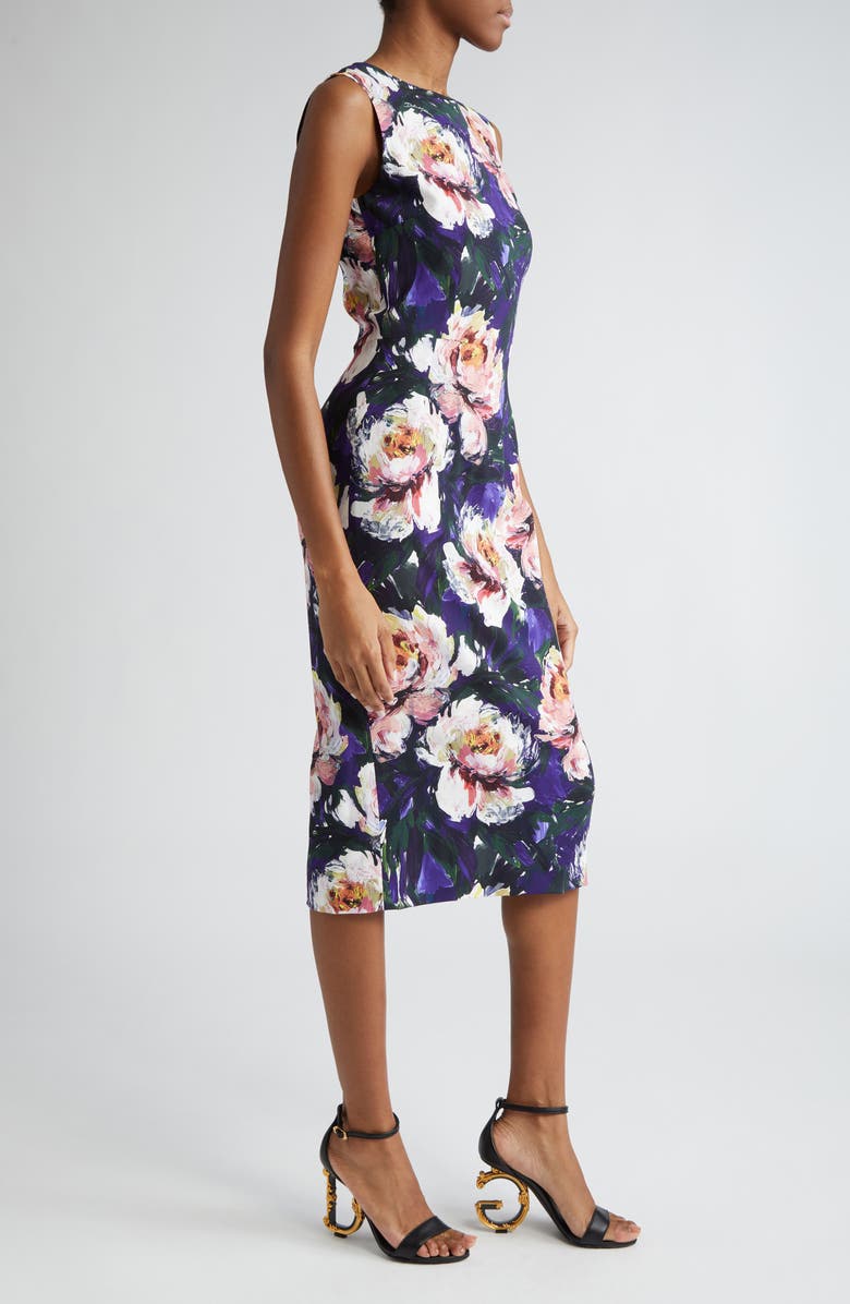 Dolce&Gabbana Peony Print Stretch Cady Sheath Dress, Alternate, color, 