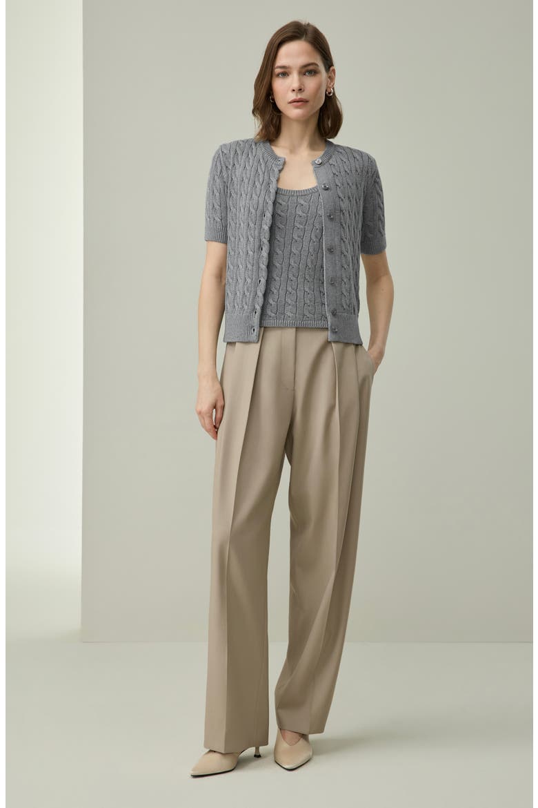 Silk-Cotton Cable-Knit Cardigan, Alternate, color, Medium Heather Gray