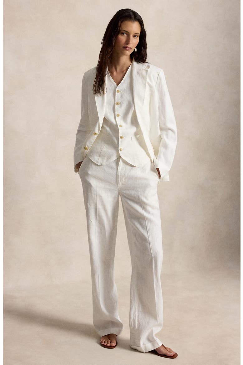 Straight Leg Linen Pants, Alternate, color, WHITE