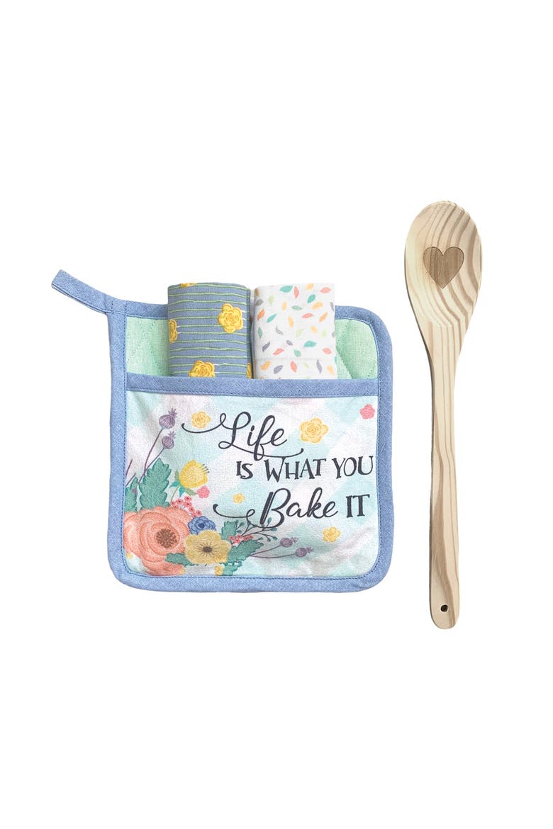 Life Is What You Bake It Potholder Gift Set, Main, color, Blue
