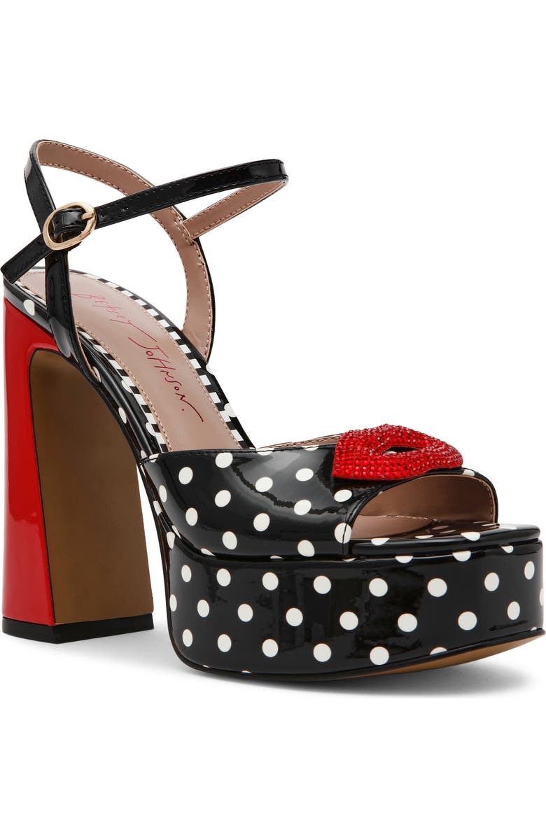 Betsey Johnson Allyson Ankle Strap Platform Sandal, Main, color, White/ Black Polka Dot