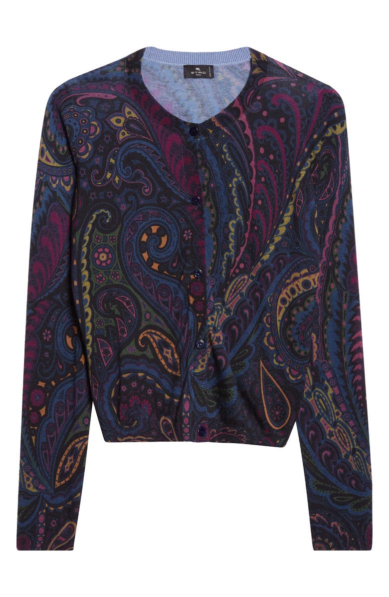 Etro Paisley Silk & Cashmere Cardigan, Alternate, color, Print On Blue Base
