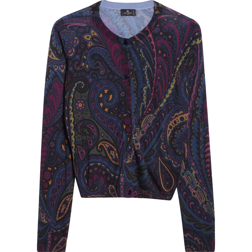 Etro Paisley Silk & Cashmere Cardigan In Blue