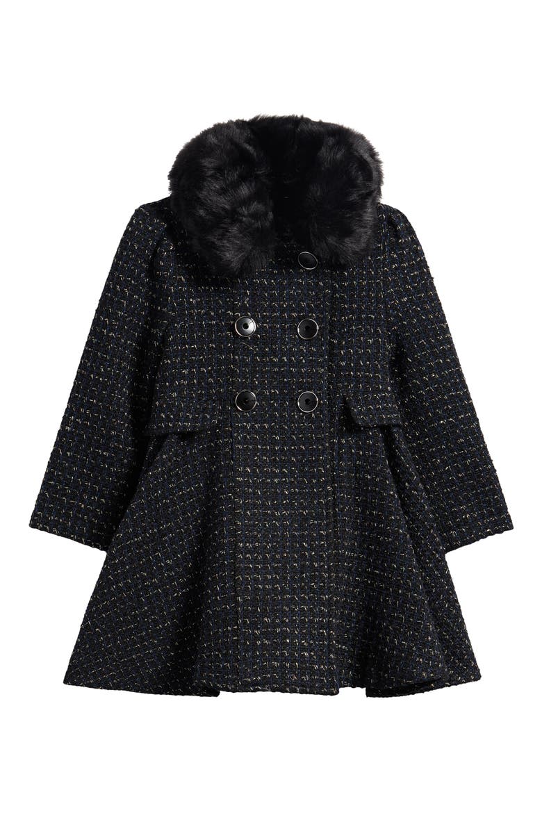 Kids' Double Breasted Princess Coat with Faux Fur Collar, Main, color, BLACK MULTI SPARKLE