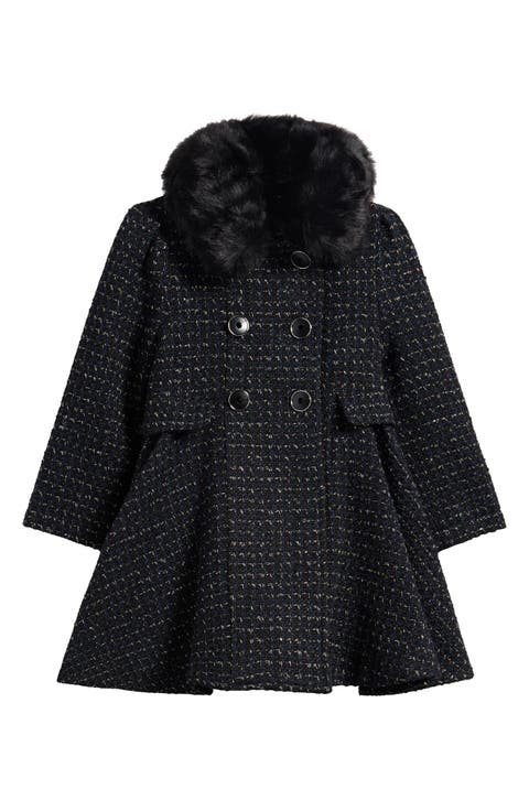 Kids' Double Breasted Princess Coat with Faux Fur Collar