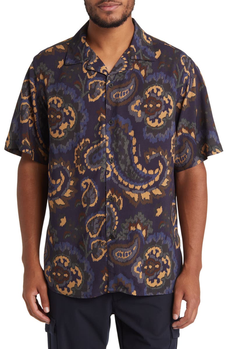 Wax London Didcot Oversize Paisley Short Sleeve Button-Up Shirt, Main, color,