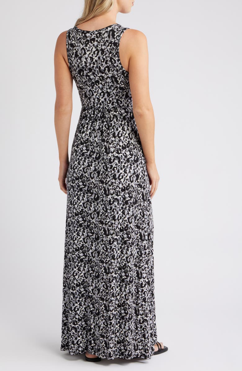 Loveappella Empire Waist Jersey Maxi Dress, Alternate, color, Gray/ Black