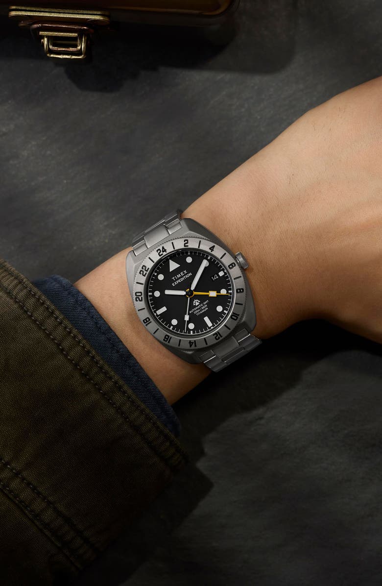 Timex<sup>®</sup> Expedition Pioneer Titanium GMT Automatic Bracelet Watch, 41mm, Alternate, color, Titanium