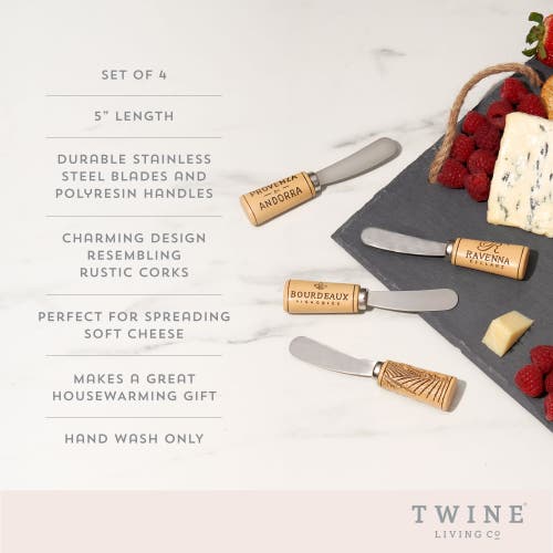 Twine Cork Handled Cheese Spreader Set In Silver