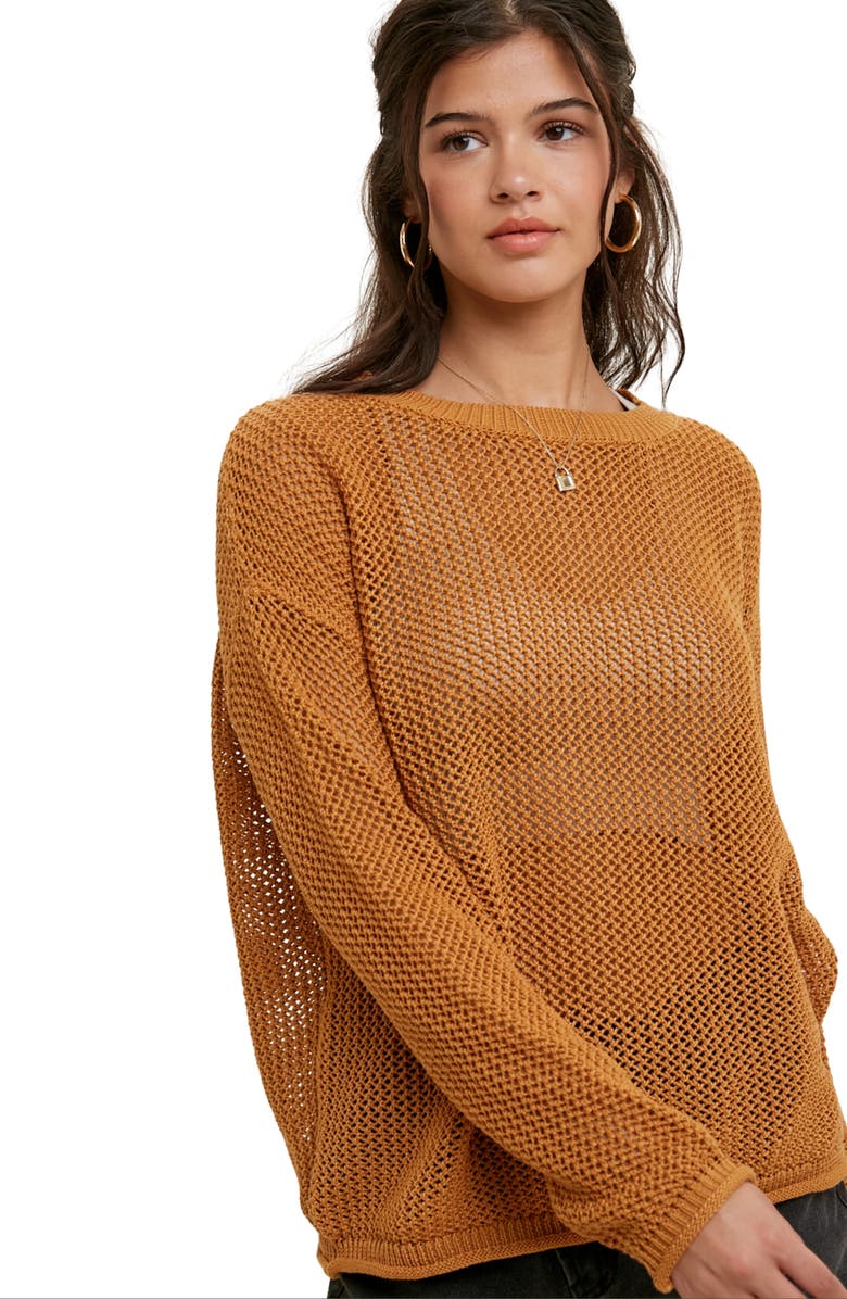 WISHLIST Open Stitch Sweater, Alternate, color, Caramel