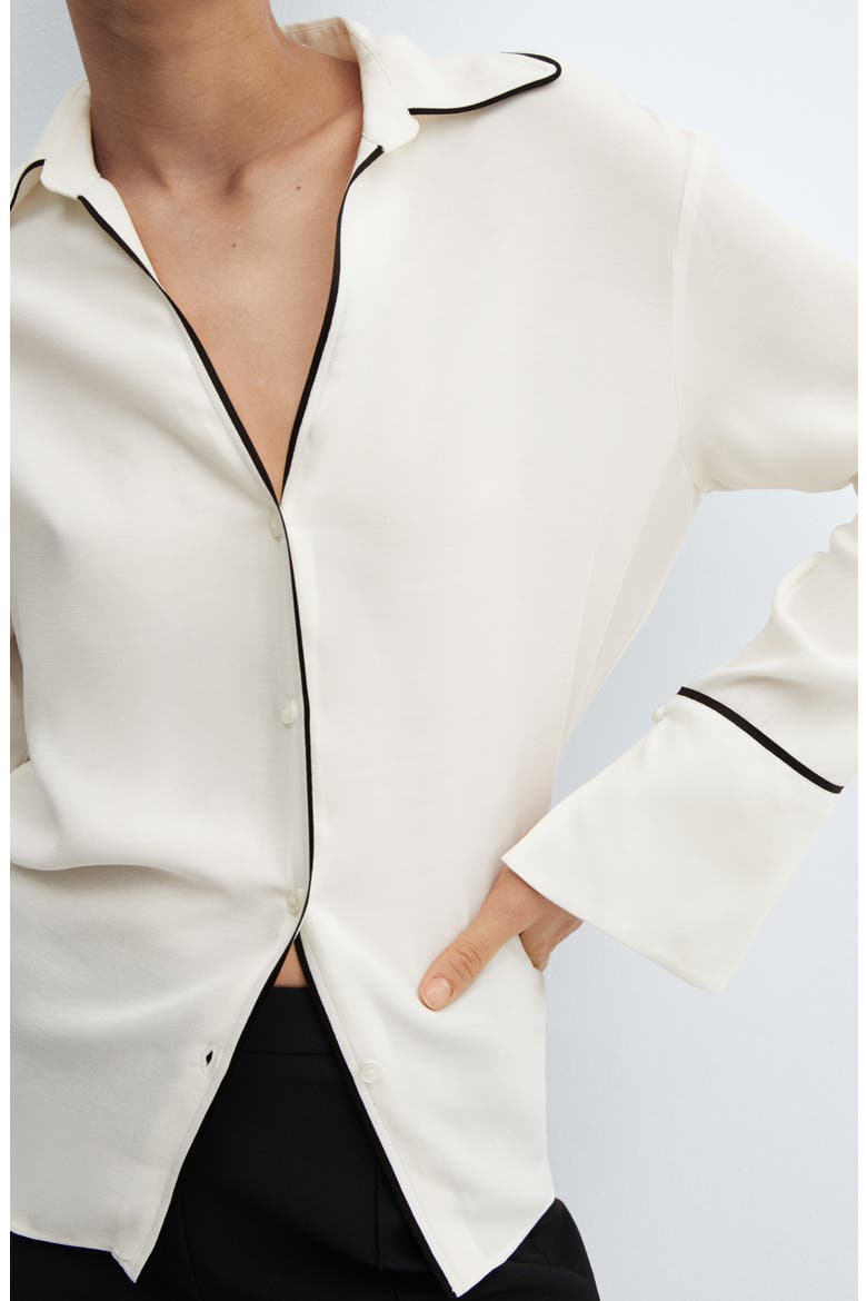Piped Chiffon Button-Up Shirt, Alternate, color, ECRU