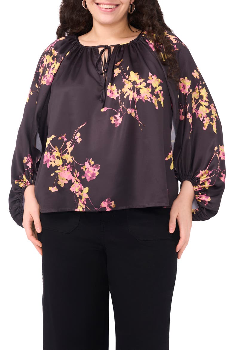 Floral Peasant Blouse, Main, color, RICH BLACK