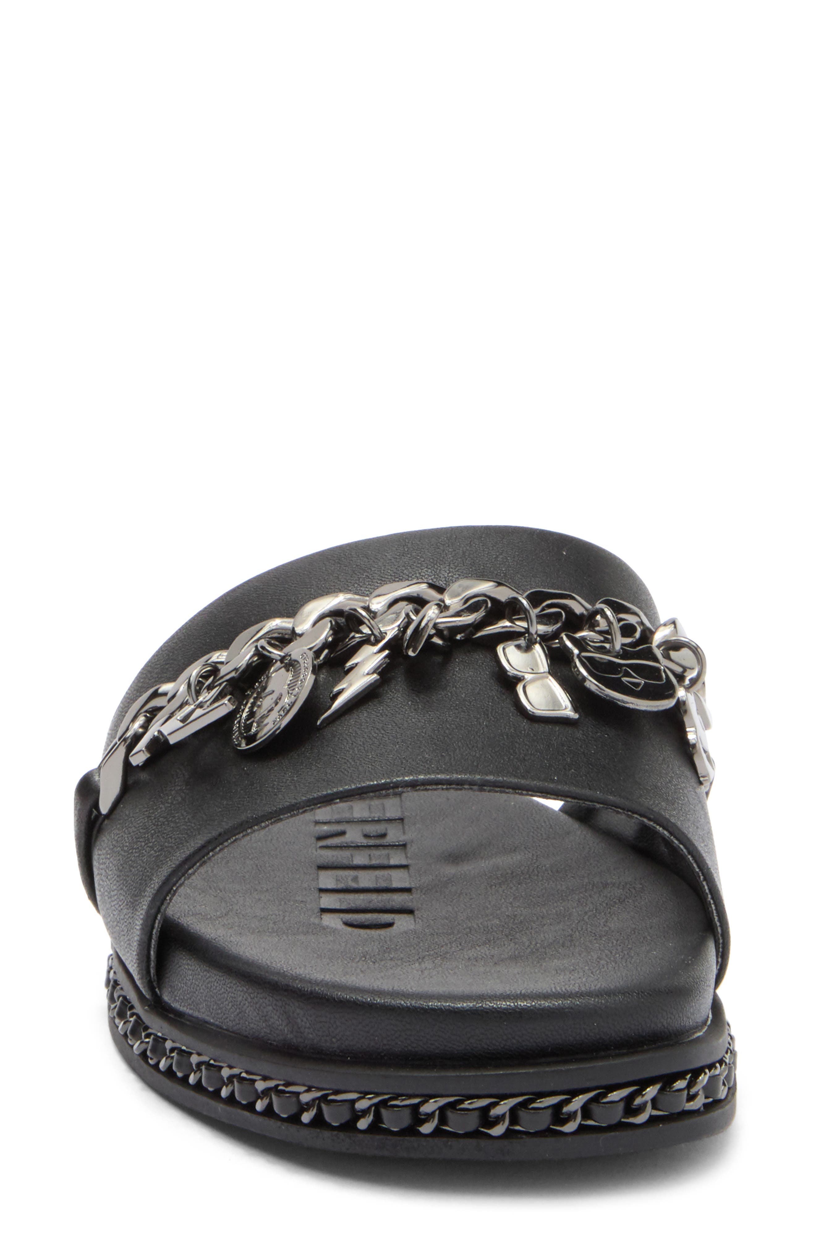 KARL LAGERFELD PARIS Basia Charm Chain Slide Sandal, Alternate, color, Black/ Gunmetal