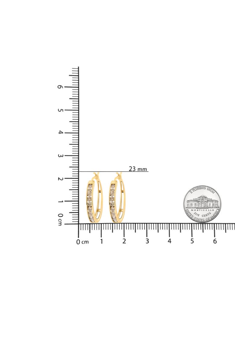 Haus of Brilliance 14K Yellow Gold Plated Silver 1.0 CtWt Champagne Diamond Hoop Earrings, Alternate, color, Yellow