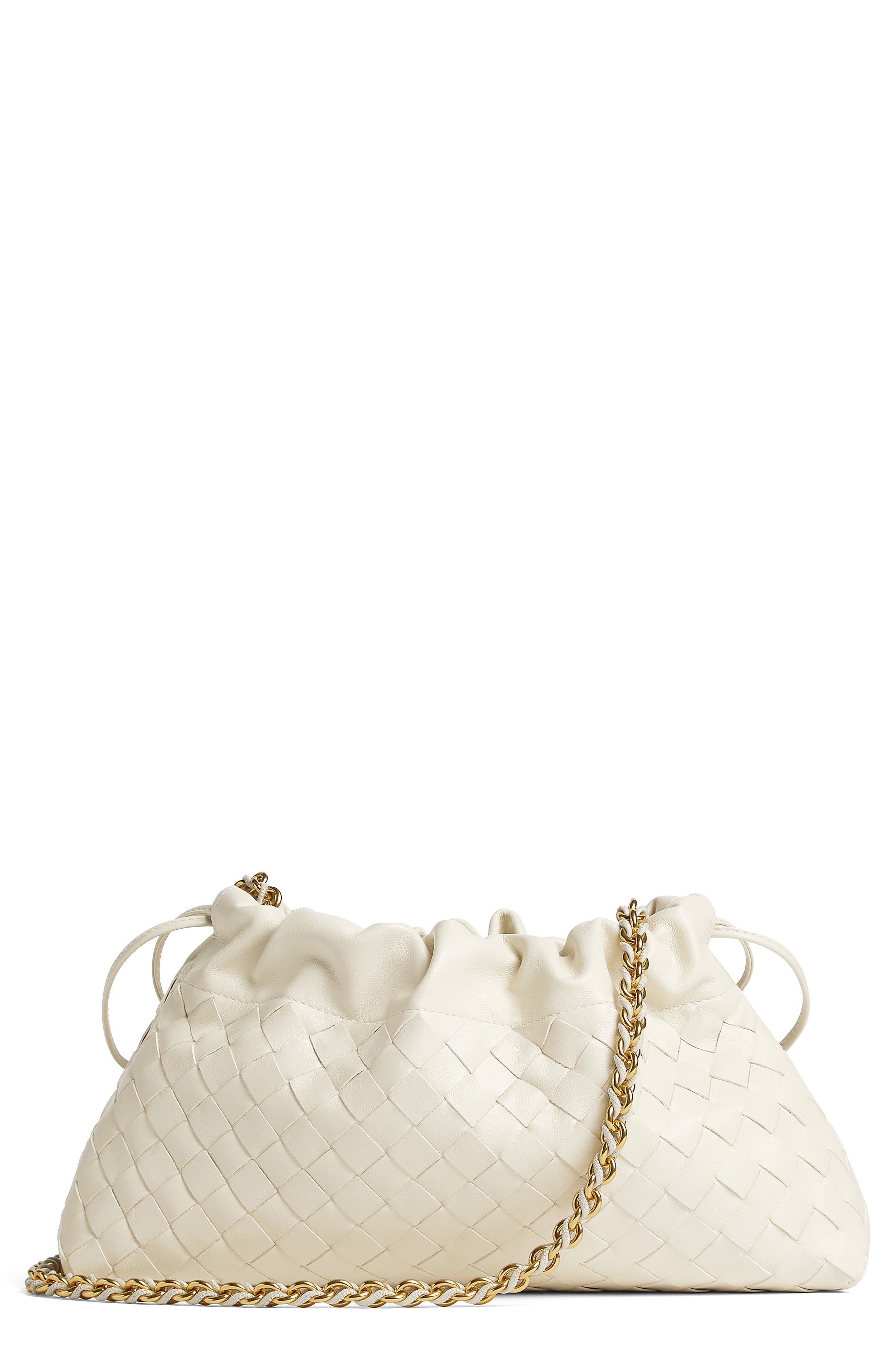 Bottega Veneta Dustbag Notte Intrecciato Leather Shoulder Bag, Main, color, Sea Salt