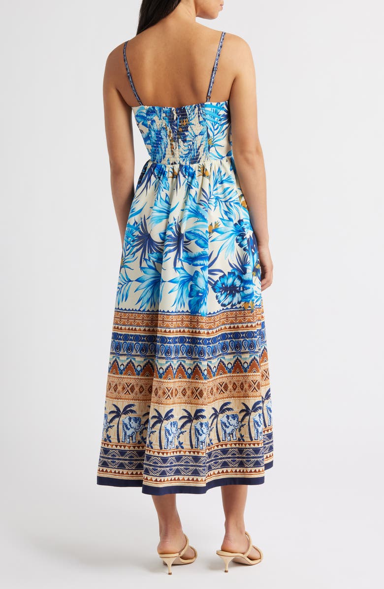 Eliza J Ruched Front Midi Sundress, Alternate, color, Blu Ivory