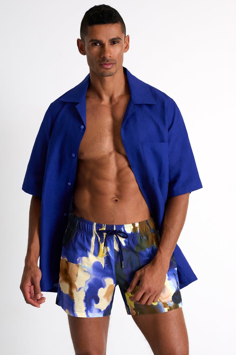 Classic fit stretch swim trunks, Alternate, color, Print