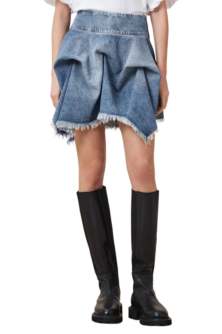 Crissy Gathered Denim Skirt, Main, color, VINTAGE INDIGO