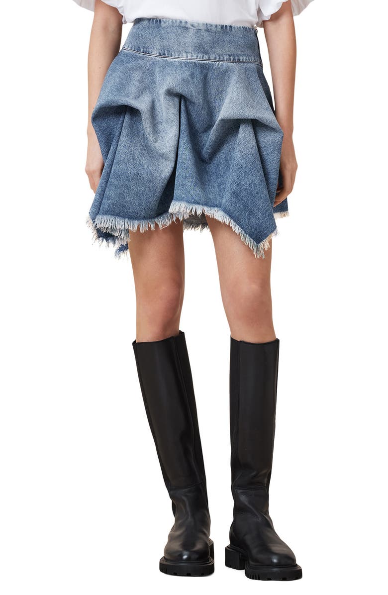 AllSaints Crissy Gathered Denim Skirt, Main, color, 
