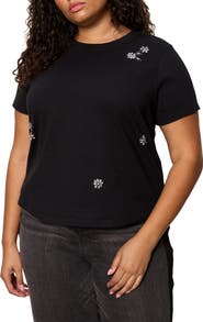 Sanctuary Floral Crystal Embellished Organic Cotton T-Shirt