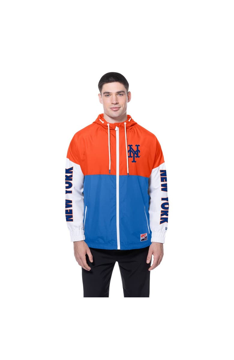 New Era Men's New Era Royal/Orange New York Mets Color Block Full-Zip Hoodie Windbreaker, Alternate, color,